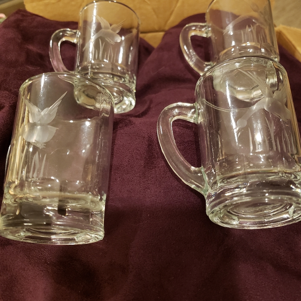 Shot Glass Mugs Etched With Ducks Set Of 4 Cabincore Eclectic Grandpa Artistic